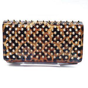Authentic Christian Louboutin Long Wallet Brown Patent leather mn560-021526